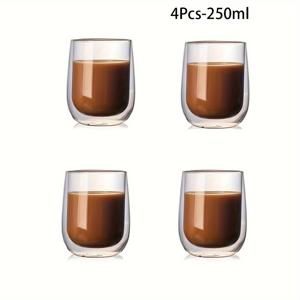 TEMU 2-4개 세트 - 250ml-350ml - 이중벽 유리컵 - 여름용 이중벽 아이스크림컵 - 아메리칸 커피컵 - 맥주 - 핫드링크 - 콜드드링크컵 - 투명 유리컵 - 보온 및 방열 - 음료용 유리컵