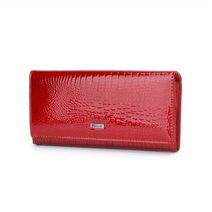 TEMU New Fashionable Long Genuine Women's Wallet with a Premium Crocodile-Pattern Patent Genuine Clutch and Phone Pouch