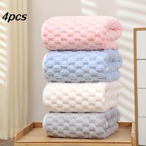 TEMU 4개 코랄 플리스 목욕 타월, 70x140cm, 초흡수 와플 직물, 부드러운 빠른 건조 폴리에스터 스파 & 체육관 타월, 무향, 전기 필요 없음