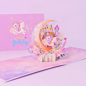TEMU 1개 생일 축하 카드 (봉투 포함), 유니콘 팝업 카드, 여성용 베이비 샤워 생일 선물, 홈 데코, 파티 초대 카드