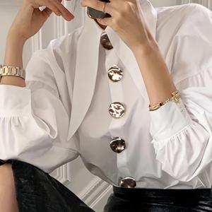 TEMU /네이비 블루/애프리콧/화이트 우아한 랜턴 소매 진주 셔츠, 트렌디한 뾰족한 칼라, 루즈핏 롱 슬리브 여성 블라우스, 패셔너블 시크 여성 탑