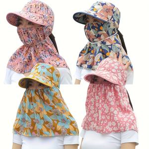 TEMU 여성용 야외 썬햇 4개 세트, 여름 얼굴 및 목 보호, 농업 작업, 사이클링, 작은 챙 가디언 모자