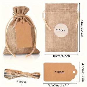 TEMU 30개(10개 천색 선물 가방 + 10개 카드 + 10개 줄) 천색 선물 가방, 끈과 라벨이 있는 4X6인치 재사용 가능, 결혼식 선물, 파티 보석 가방, 크리스마스 DIY 공예, 크리스마스에 가장 적합