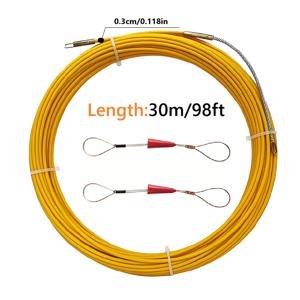 TEMU 3mm 파이버글라스 피쉬 테이프, 2개의 피쉬 벨트 조임장치 포함, 덕트 로더 피쉬 테이프 와이어 풀러, 벽 및 컨듀이트 배선용 비전도 전기 케이블 스레더 길이 33ft/49ft/66ft/98ft, 파이버글라스 케이블 풀러