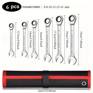 TEMU 3개/6개/8개/12개 크롬 바나듐 스틸 콤비네이션 스패너 세트 (8-19mm) - 고정 헤드 래칫 렌치, 기계식 작동, 비조절 디자인 | 자동차 및 가정 수리용 내구성 핸드 툴. 배관 도구, 컴팩트 도구, 수동 도구 세트!