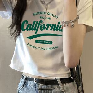 TEMU 아메리칸 빈티지 레터 프린트 여름 반팔 티셔츠, 벨리 버튼 노출 가능한 다용도 크롭탑, 트렌디