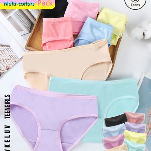 TEMU [삼각 팬티 12개입] 10대 여아용 부드럽고 편안한 마카롱 색상 삼각 팬티 12개 | 통기성 있는 신축성 속옷, 사계절 니트 원단, 레귤러 핏, 가성비 좋은 랜덤 멀티 컬러 개입