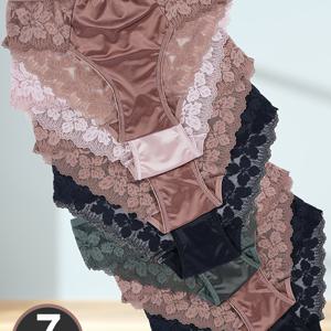 TEMU 7pcs 여성용 꽃무늬 레이스 사탕 브리프 - 반투명, 중간 높이 패치워크 속옷, 대비 레이스 트림, 단색, 섹시하고 스타일리시한 캐주얼 의상, 귀여운 속옷, 사탕과 같은 질감