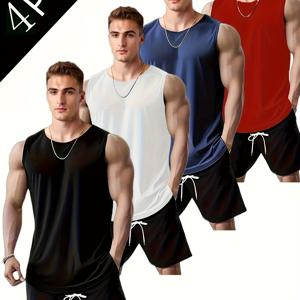 TEMU 4pcs 세트, 남성용 속건성 스포츠 조끼 - 통기성 좋은 민소매 피트니스 셔츠, 러닝 및 트레이닝에 적합한 민소매 티셔츠 피트니스 웨어 아웃도어 캐주얼 남성용 조끼 탑