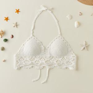 TEMU 여름 패션 레저 바람 휴가 해변 백리스 수영복 통기성 자수 가슴컵 홀로우 탑 숏팬츠|모노키니