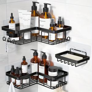 TEMU 3-in-1 디자인, 5단 스테인리스 스틸 샤워 캐디 + 비누받침대 - 벽걸이형, 욕실, 주방, 카운터탑 코너 선반, 8개 후크, 12가지 후크 옵션, 정리 솔루션 | 모던 벽 선반 | 내구성 있는 구조, 샤워 정리대, 욕실 정리대