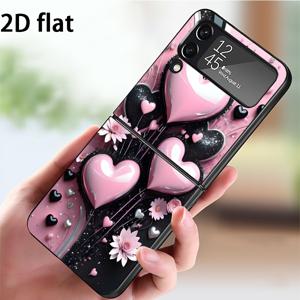 TEMU 삼성 갤럭시 Z 플립4 Z 플립5 Z 플립6 Z 플립 7 6 5 4 3 Z 플립7 FE Z 플립3 호환 2D 평면 휴대폰 케이스 하드 후면 커버 섬세한 핑크 러브 아트