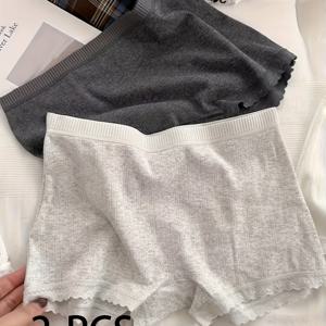 TEMU 여름용 경량 스타일 '캐주얼하고 편안하며 산뜻한 작은 꽃무늬의 우아한 데일리 웨어, 긴바지 속통 안감 안전 팬츠 여성용 워드로브 오작동 방지 투인원 사각형 플랫 심지 브리프스