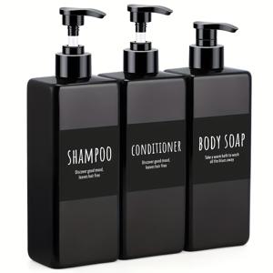TEMU 3개입 16.9Oz (500ml) 재사용 가능한 플라스틱 펌프 디스펜서 병 (라벨 포함) - 샴푸, 컨디셔너, 바디워시용 누수 방지 사각형 여행용 디자인 - 욕실, 주방, 호텔용 리필 가능 용기