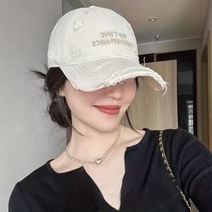 TEMU 여성 디스트레스드 야구 모자, 레터 자수, 워싱된 부드러운 탑 비저, 얼굴 디자인, 엑스트라 와이드 브림