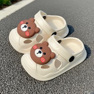 TEMU 여름과 가을 신상 여아용 카툰 귀여운 곰돌이 미끄럼방지 편안한 홈슈즈, 가벼운 캐주얼 샌들 야외 나들이용, 부드러운 밑창 정원 해변 물놀이 신발
