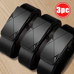 TEMU 3개 남성용 블랙 벨트, 패션 비즈니스 캐주얼, 선물용으로 완벽, 결혼식, 직장, 또는 일상 사용에 적합, 캐주얼 웨어 벨트, 기하학적 버클 디자인 | 패션 패턴, 9가지 색상 제공