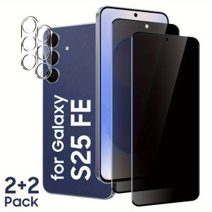 TEMU 갤럭시 S25 FE 사생활 보호 미러링 강화 유리 액정 보호 필름 2+2팩, 렌즈 보호, 기포 방지, 케이스 호환, 보호 케이스 호환, 휴대폰 액정 보호 필름, 기포 없는 부착