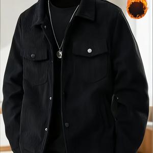 TEMU [피어슨 OBM] 남성 캐주얼 패션 봄 가을 라펠 코듀로이 재킷, 레귤러 핏, 더블 포켓, 내구성이 좋고 편안함, 야외 일상 사무실룩, 학생 및 성인의 다재다능한 스타일에 적합