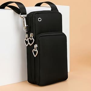 TEMU 운동 캐주얼 미니 크로스바디 휴대폰 파우치 - 탈착식 손목 스트랩 및 숄더 스트랩, 지퍼 잠금, 내구성 좋은 소재, 데일리 출퇴근, 워킹, 헬스장, 일상 필수품, 컴팩트한 하트 모양 디자인, 부드러운 원단