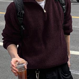 TEMU 한국 스타일 남성용 가을/겨울 신상 심플 비즈니스 스타일 단색 입체 패치워크 남녀공용 노치드 라펠 반단추 니트 긴팔 스웨터