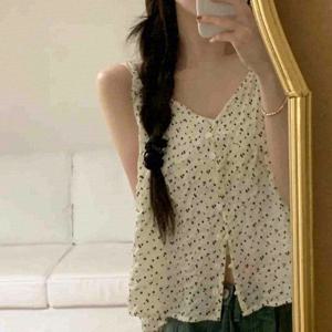 TEMU 2026 봄, 여름, 가을 신상 프렌치 레트로 V넥 싱글 브레스트 루즈핏 얇은 다용도 여성용 작은 플로럴 홀터넥