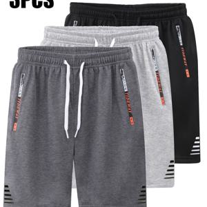 TEMU 남성용 캐주얼 아웃도어 스포츠 반바지 3pcs - 여름용 지퍼 포켓 디자인, 심플한 멀티펑셔널 포켓, 일상복, 러닝, 피트니스, 아웃도어 여행용, 신축성 있는 허리밴드와 드로스트링