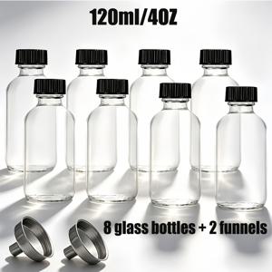 TEMU 10개/5개 세트, 30ml/60ml/120ml, 뚜껑 및 스테인리스 스틸 깔때기가 있는 투명 유리병 - 1oz/2oz/4oz 보스턴 에센셜 오일 병, 건강, 액체, 물약, 건강 샘플, 일일 분배용 - 미니 퍼스널 케어 및 뷰티 누수 방지 여행용 병, 유리 용기