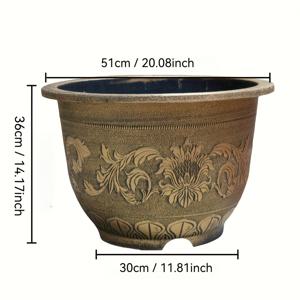 TEMU 1개, 20인치 두꺼운 튼튼한 유럽풍 플로럴 브론즈 화분, 실내 모던 장식 플라스틱 물통 (물고기 키우기용), 배수구 없음, 물고기 재배, 연꽃, 수련 등 식물 재배에 적합, 정원 가꾸기 선물, 홈 데코
