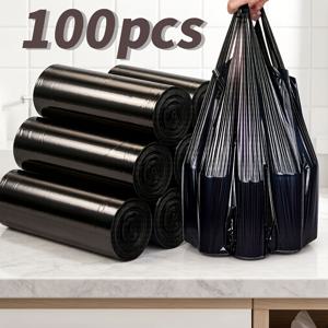 TEMU 5롤 100개 일회용 검정색 조끼형 쓰레기 봉투, 두꺼운 손잡이, 가정, 사무실, 자동차 및 반려동물용으로 적합. 다용도 청소 봉투