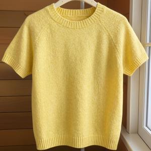 TEMU 여성용 소프트 스웨터 - 솔리드 옐로우 풀오버, 루즈핏 라운드넥 반팔 블라우스와 잘 어울리는 상의, 봄 여름 가을 레이어링용, 블라우스용 캐주얼 엘레강스 스웨터 (비침 없음)