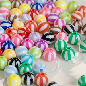 TEMU 50개 12mm 아크릴 더블 컬러 수박 모양 원형 비즈, 홀 비즈 비즈 팔찌 목걸이 귀걸이 키체인 휴대폰 체인 추가 재료