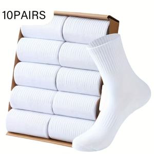 TEMU 10켤레/5켤레 남성용 겨울 양말 - 미드-카프 및 발목 다용도 흰색 양말, 캐주얼, 비즈니스 및 스포츠에 적합 | 탄성 있는 핏, 내구성 좋은 대용량 미드-카프 양말, 피트니스, 캐주얼 웨어 - 간편한 관리