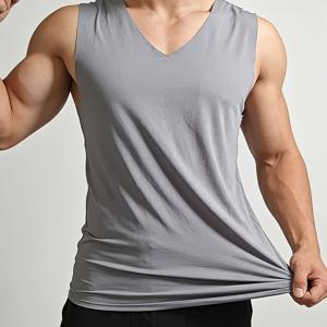 TEMU 남성용 브이넥 심리스 아이스 실키 섬유 원단 탱크탑, 고신축성 슬림핏 민소매 베이스레이어, 통기성 있는 쿨링 이너 탑, 일상 출퇴근용 다용도 스타일