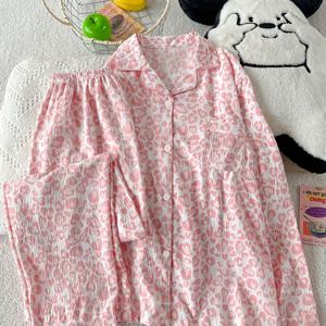 TEMU 여성 봄 가을 긴팔 긴 바지 프린트 스위트 귀여운 가을 아우터 홈웨어 세트 2pcs 의상 라펠 파자마 세트 봄 가을 스타일 귀여운 홈웨어