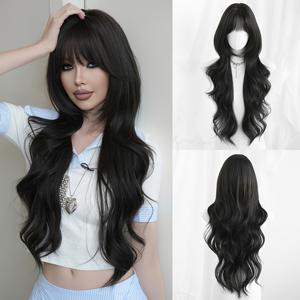 TEMU 여성용 30인치 엑스트라 롱 블랙 가발, 데일리 사용, 고밀도 루즈 컬리 가발 ( 앞머리 포함), 내열 합성 섬유, K-POP 카니발 뮤직 페스티벌 코스프레 가발