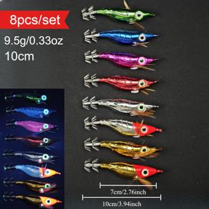 TEMU Avlcoaky 레이저 도금 오징어 직 낚시 루어 8개/세트 10cm 야광 이징 미끼 세트, 오징어 문어 민물 바다 낚시용품 새우용