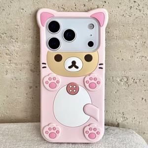 TEMU 휴대폰 케이스 - 귀여운 3D 핑크 네 발 고양이 이모지 실리콘 폰 케이스, Apple iPhone 17/16/15/14/13/12/11/X/XS/XR/8/7/6 Pro Max Plus Air 호환