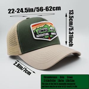 TEMU ADVENTURE AWAITS ROAD TRIP 자수 트러커 햇 - 통기성 있는 메쉬 뒷면의 사이즈 조절 스냅백 모자, 하이킹, 캠핑, 자동차 여행에 적합한 레트로 아웃도어 야구 모자, 세탁기 사용 가능