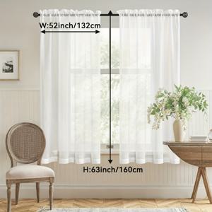 TEMU 2개입 짧은 시스루 커튼 주방용 화이트 튤 거실 침실 창문 커튼, 코르티나 모던 드레이프 세트