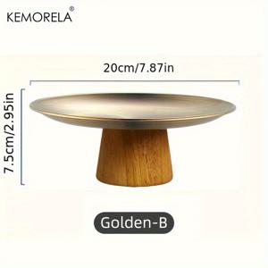 TEMU KEMORELA 스테인리스 스틸 키 큰 과일 쟁반 1개, 케이크 쟁반, 나무 받침대, 과일 쟁반, 디저트 스탠드, 식당 및 가정용