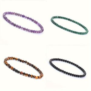 TEMU 4mm 미니 팔찌 세트, 패션 심플 자수정/마노/청록색 팔찌 참 비즈 커플 팔찌