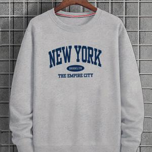 TEMU NEW YORK 레터 프린트 풀오버 크루넥 패션 캐주얼 스포츠 스웨트셔츠, 활용도 높은 베이스 레이어, 스타일리시한 크루넥 스웨트셔츠, 휴일 선물