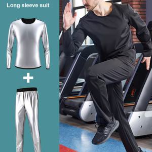 TEMU 2개 남성용 사우나 스포츠 슈트, 일반 사우나 스포츠 바지 1개 포함, 신축성 있는 허리, 캐주얼 스포츠 바지, 중간 신축성 바지 및 라운드 넥 긴팔 티셔츠 1개, 남성용 스포츠 탑, 스웨트 슈트, 압박 스포츠 사우나 셔츠, 피트니스 운동에 적합
