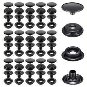 TEMU 금속 스냅 단추 키트 200개, 캡 포함 15mm 고하중 스냅 버튼, 선박용 보트 캔버스, 가방 가죽, DIY 공예용, 블랙