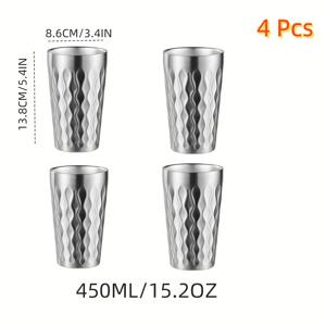 TEMU 1세트 4/6개, 450ml 스테인리스 스틸 나사식 야외 물병, 겹쳐서 보관 가능한 이중층 스테인리스 스틸 휴대용 컵, 가족 야외 피크닉 및 휴대용 음료용기에 적합
