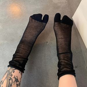 TEMU 메쉬 스플릿 토 홀아웃 롤업 엣지 여름용 얇은 고운빗 이중 발가락 양말 1켤레, 일본 스타일 통기성 좋은 베이직 단색 중목 양말