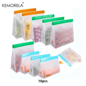 TEMU KEMORELA 3/10개 실리콘 재사용 가능 냉동 보관 백 세트, 누출 방지 식품 보관 백, 식품용 매우 두꺼운 간식 점심 가방, 마리네이트 보관 백