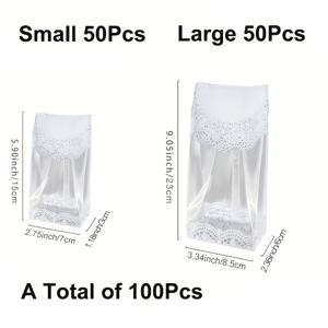 TEMU 50/100개 쿠키 봉투, 레이스 테두리 투명 베이킹 식품 봉투 - 플라스틱 셀로판 봉투 - 웨딩, 브라이덜 파티, 생일 파티 장식용 - 사탕, 쿠키 & 선물 포장 - DIY 프로젝트 & 할로윈 크리스마스 축하용, 크리스마스 선물 봉투