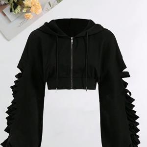 TEMU 여름 초가을 여성 후드 집업 반팔 캐주얼 재킷 가디건 루즈핏 올매치 단색 후드 스웨트셔츠 패션 재킷 속이 빈 긴소매 코트 신상